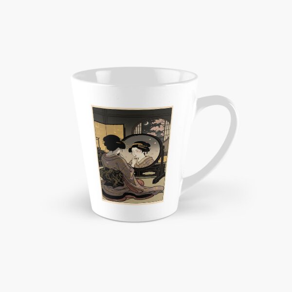 Item preview, Geisha Applying Red Lipstick in Mirror Night Scene Ukiyo-e designed and sold by TokyoUkiyoHouse.