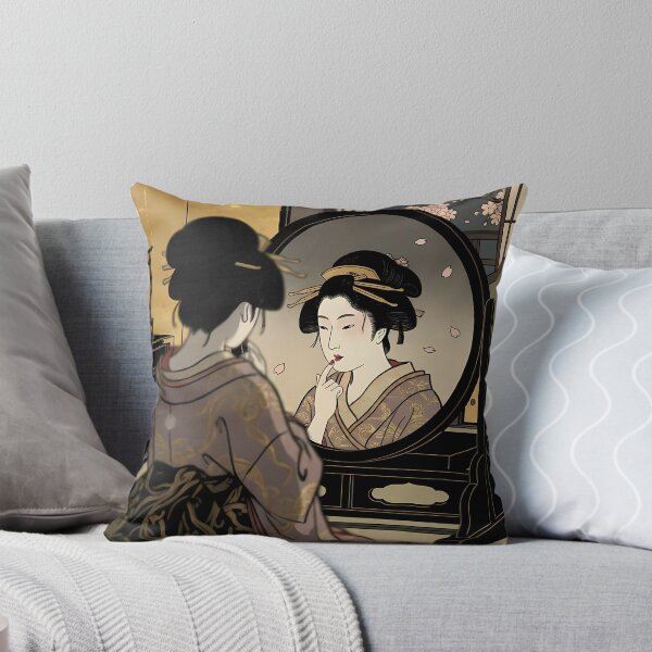 Item preview, Geisha Applying Red Lipstick in Mirror Night Scene Ukiyo-e designed and sold by TokyoUkiyoHouse.