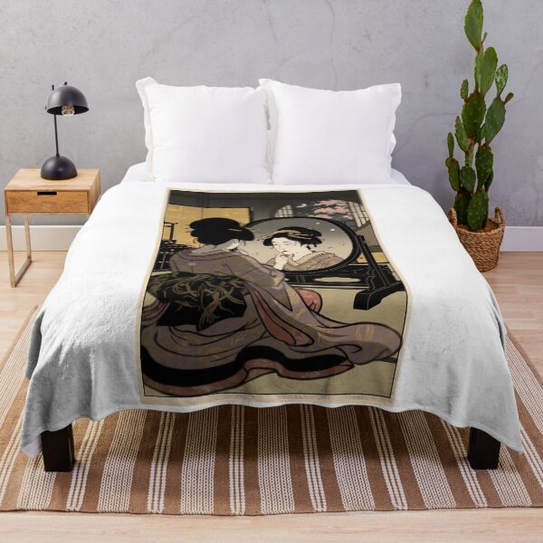 Item preview, Geisha Applying Red Lipstick in Mirror Night Scene Ukiyo-e designed and sold by TokyoUkiyoHouse.