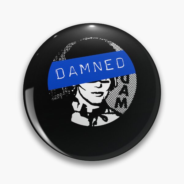 Item preview, Damned Halftone Portrait Blue Banner Badge designed and sold by DaveShopy.