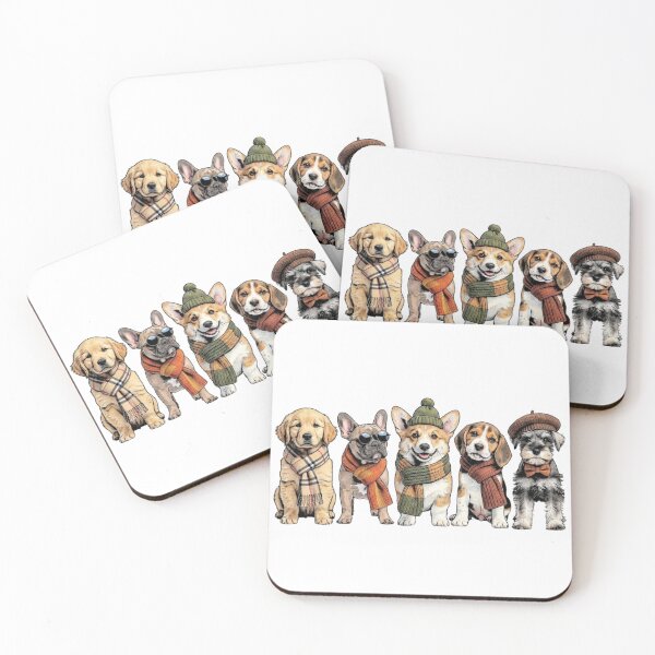 Item preview, Cute Comic Style Puppies Wearing Fall Outfits and Scarves designed and sold by VibranPalette.