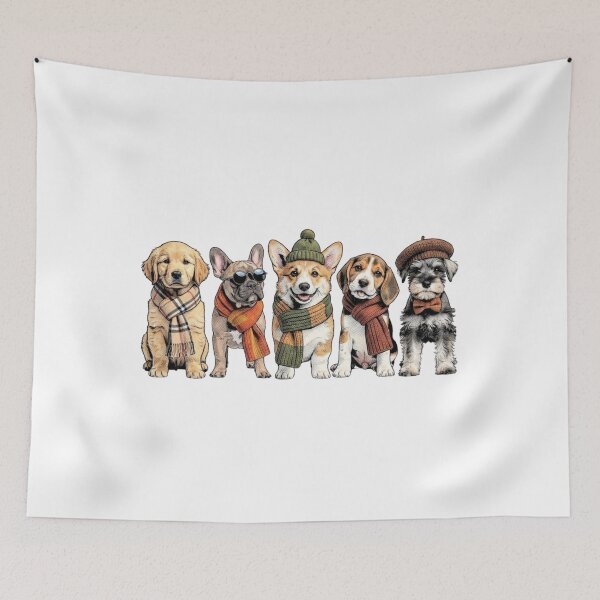 Item preview, Cute Comic Style Puppies Wearing Fall Outfits and Scarves designed and sold by VibranPalette.
