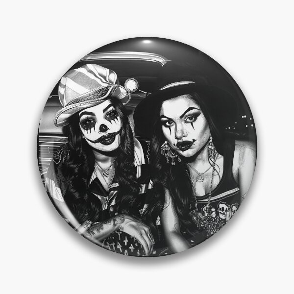 Item preview, Gothic Circus Women with Clown Makeup Monochrome Carnival Portrait designed and sold by inkoutninja.