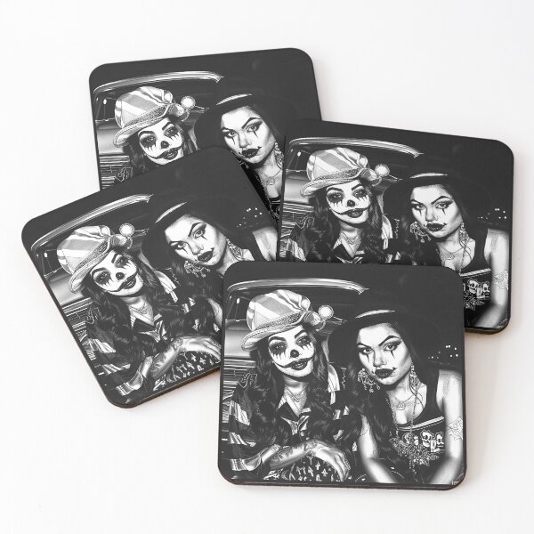 Item preview, Gothic Circus Women with Clown Makeup Monochrome Carnival Portrait designed and sold by inkoutninja.