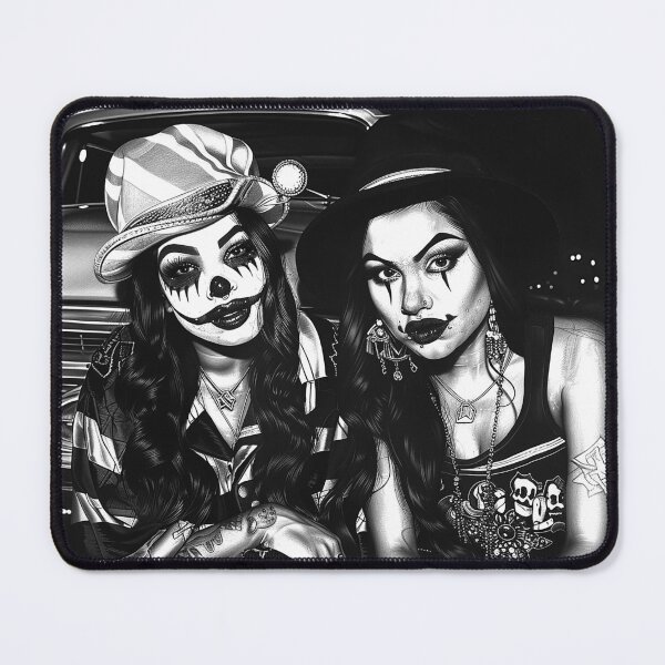 Item preview, Gothic Circus Women with Clown Makeup Monochrome Carnival Portrait designed and sold by inkoutninja.
