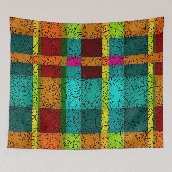 Item preview, Vibrant Thai Plaid with Hand Drawn Leaf Pattern designed and sold by Vector Loom Studio 9.