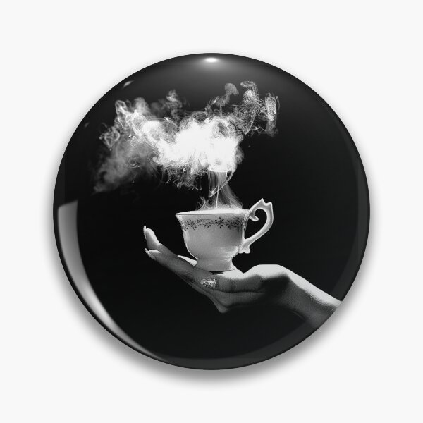 Item preview, Elegant Hand Holding a Steaming Teacup Black and White Smoke Art designed and sold by inkoutninja.