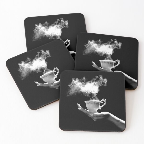 Item preview, Elegant Hand Holding a Steaming Teacup Black and White Smoke Art designed and sold by inkoutninja.