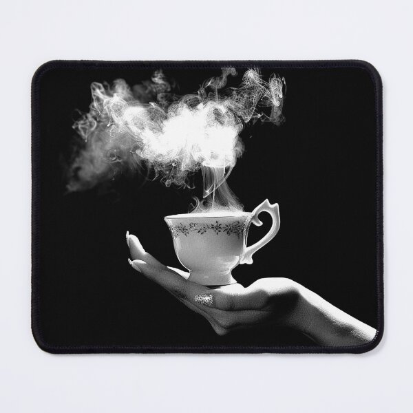 Item preview, Elegant Hand Holding a Steaming Teacup Black and White Smoke Art designed and sold by inkoutninja.