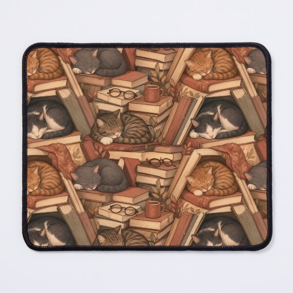 Item preview, Library Cats Napping Among Book Stacks Seamless Pattern | Muted Rust designed and sold by StickyGuys.