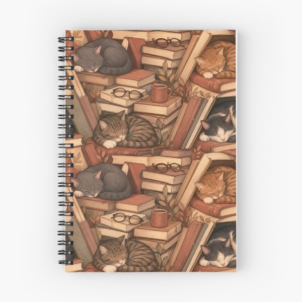 Item preview, Library Cats Napping Among Book Stacks Seamless Pattern | Muted Rust designed and sold by StickyGuys.
