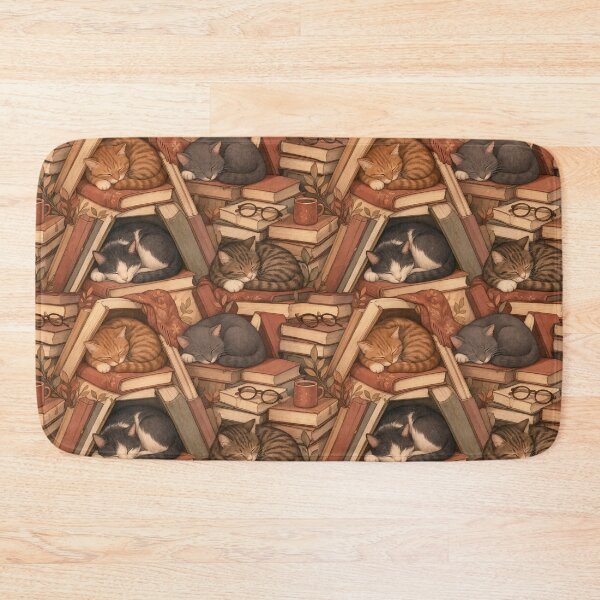 Item preview, Library Cats Napping Among Book Stacks Seamless Pattern | Muted Rust designed and sold by StickyGuys.