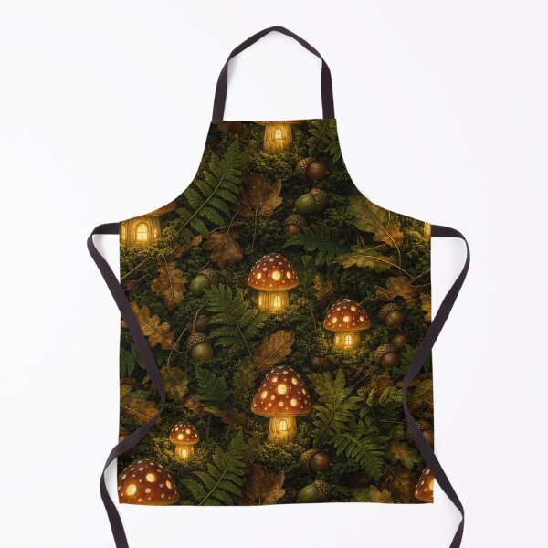 Item preview, Glowing Mushroom Lanterns on a Forest Floor Seamless Pattern | Moss Green designed and sold by StickyGuys.
