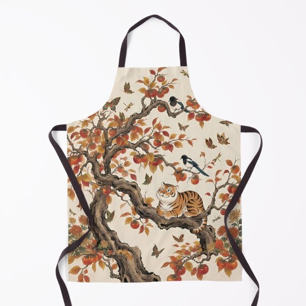 Item preview, Korean Folk Art Autumn: Cute Tiger and Persimmon Tree with Magpies - Traditional Oriental Aesthetic designed and sold by SOOstudio73.