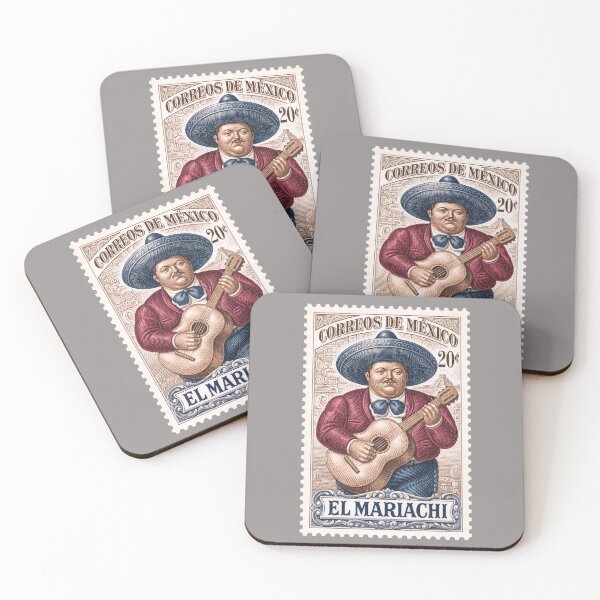 Item preview, El Mariachi Vintage Mexican Postage Stamp T-Shirt, Retro Mexico Folk Art Graphic Tee, Traditional Musician Shirt designed and sold by retrographics.