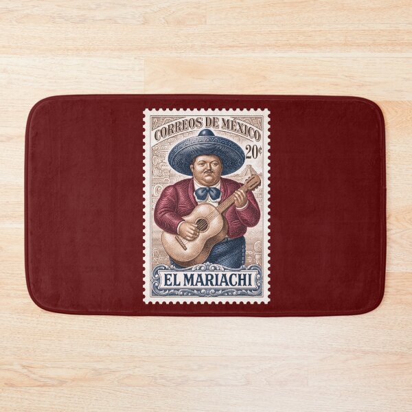 Item preview, El Mariachi Vintage Mexican Postage Stamp T-Shirt, Retro Mexico Folk Art Graphic Tee, Traditional Musician Shirt designed and sold by retrographics.