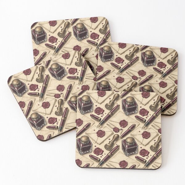 Item preview, Fountain Pens Ink Bottles and Wax Seals Seamless Pattern | Oxblood Red designed and sold by StickyGuys.