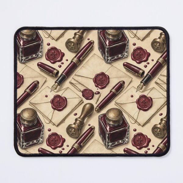 Item preview, Fountain Pens Ink Bottles and Wax Seals Seamless Pattern | Oxblood Red designed and sold by StickyGuys.