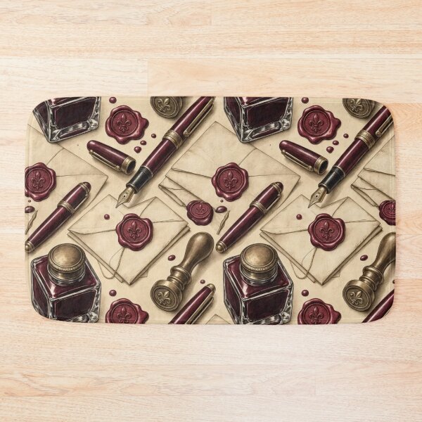 Item preview, Fountain Pens Ink Bottles and Wax Seals Seamless Pattern | Oxblood Red designed and sold by StickyGuys.