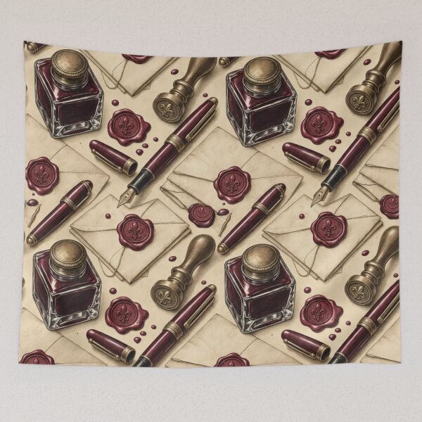 Item preview, Fountain Pens Ink Bottles and Wax Seals Seamless Pattern | Oxblood Red designed and sold by StickyGuys.
