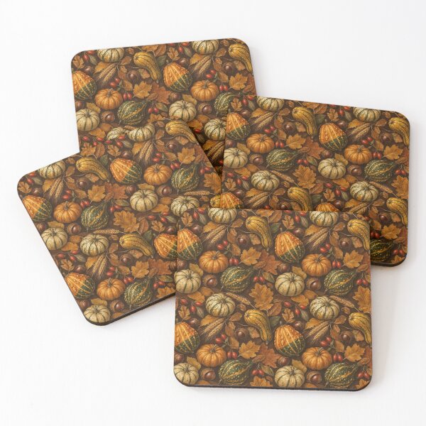 Item preview, Autumn Harvest Gourds Chestnuts and Wheat Seamless Pattern | Golden Bronze designed and sold by StickyGuys.