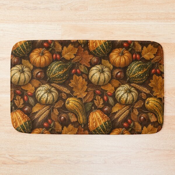 Item preview, Autumn Harvest Gourds Chestnuts and Wheat Seamless Pattern | Golden Bronze designed and sold by StickyGuys.