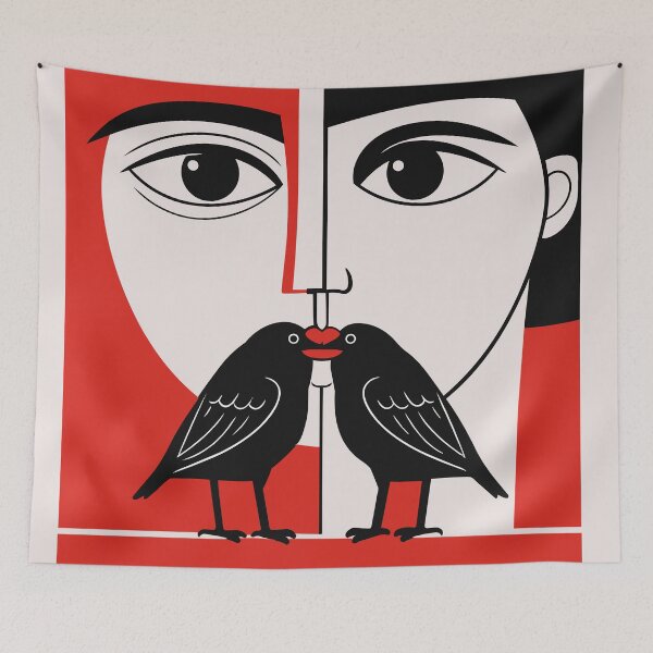 Item preview, Lovebirds Illusion – Minimal Symbolic Love Art designed and sold by zoliartdesign.