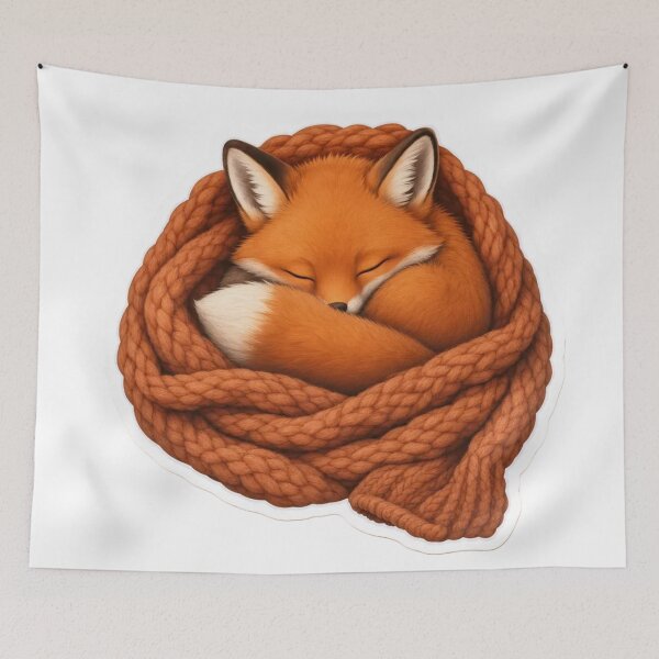 Item preview, Sleepy Fox Wrapped in a Knitted Scarf | Cozy Autumn Cinnamon designed and sold by StickyGuys.
