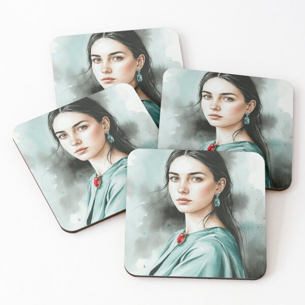 Item preview, Elegant Woman in Emerald Watercolor Portrait designed and sold by TimonAhrens.