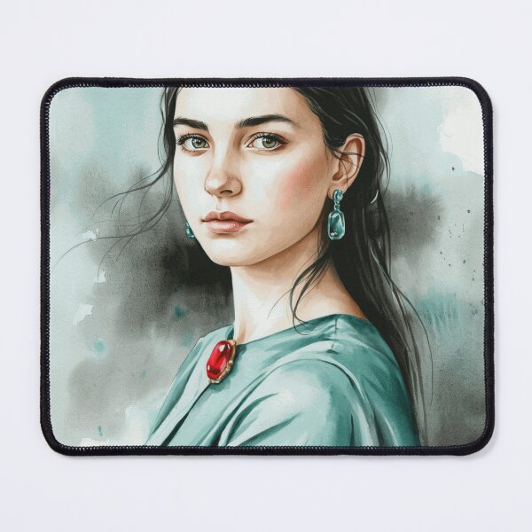 Item preview, Elegant Woman in Emerald Watercolor Portrait designed and sold by TimonAhrens.