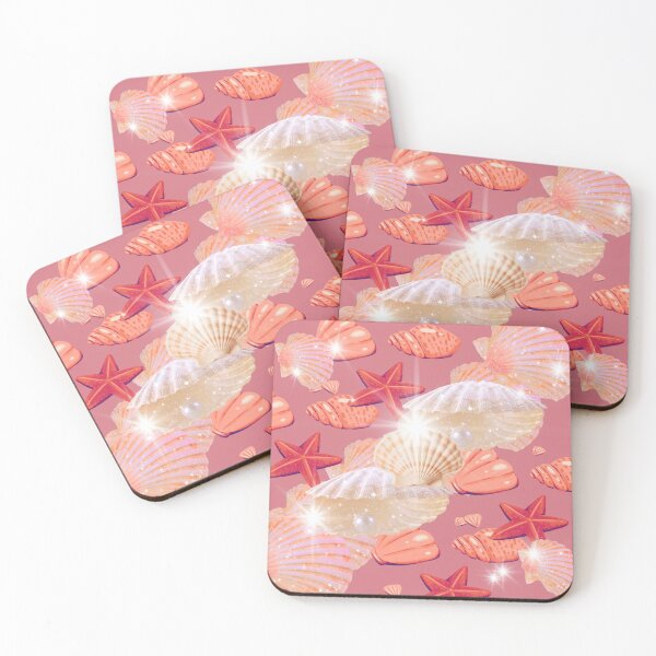 Item preview, Sparkling Seashells Pearls and Starfish Pattern on Coral Pink designed and sold by Extremeallie.