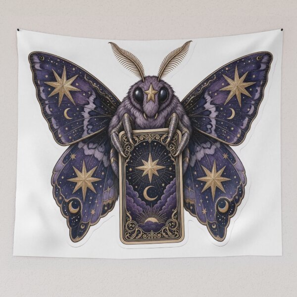 Item preview, Celestial Moth Holding a Tarot Card | Mystic Deep Violet designed and sold by StickyGuys.