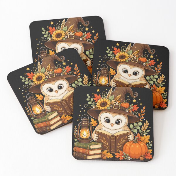 Item preview, Cozy Autumn Witch Owl Reading by Lantern Light designed and sold by PrintanovaDesign.