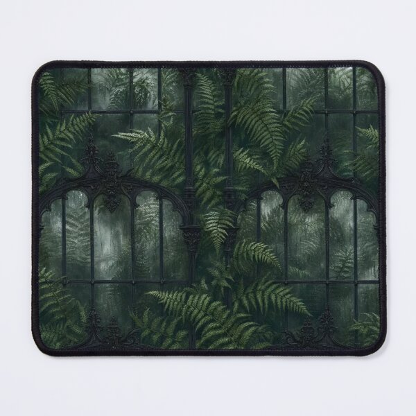 Item preview, Gothic Conservatory Ferns Behind Iron Arches Seamless Pattern | Deep Emerald designed and sold by StickyGuys.