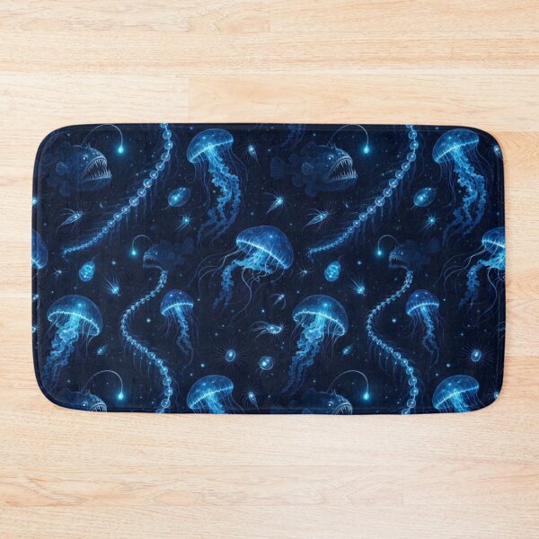 Item preview, Bioluminescent Deep Sea Creatures Drifting Seamless Pattern | Abyssal Blue designed and sold by StickyGuys.