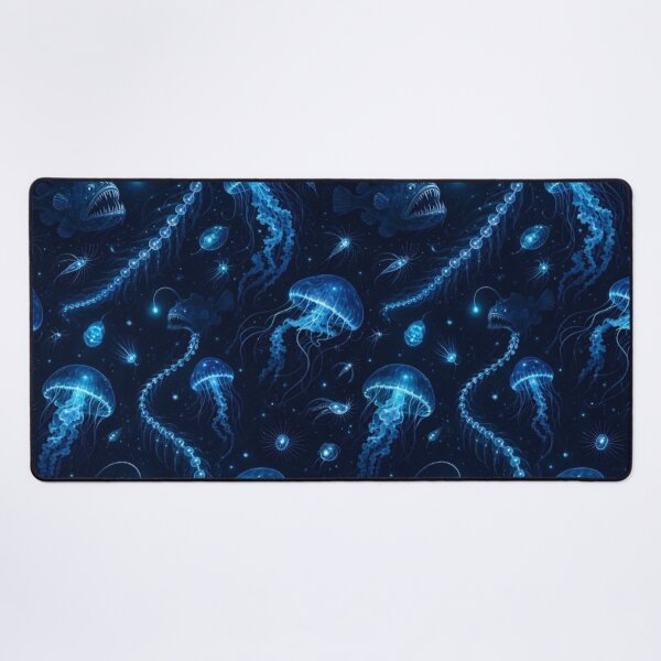 Item preview, Bioluminescent Deep Sea Creatures Drifting Seamless Pattern | Abyssal Blue designed and sold by StickyGuys.