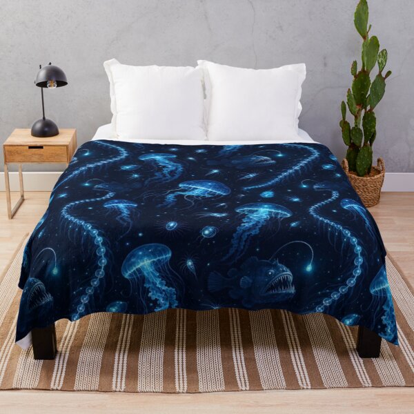 Item preview, Bioluminescent Deep Sea Creatures Drifting Seamless Pattern | Abyssal Blue designed and sold by StickyGuys.