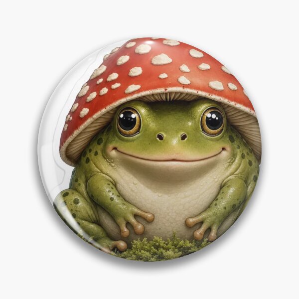 Item preview, Chubby Frog Wearing a Mushroom Hat | Cottagecore Fern Green designed and sold by StickyGuys.