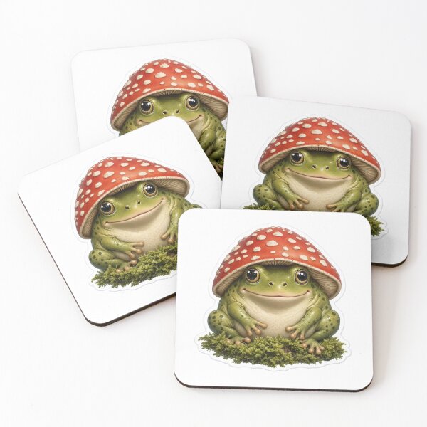 Item preview, Chubby Frog Wearing a Mushroom Hat | Cottagecore Fern Green designed and sold by StickyGuys.