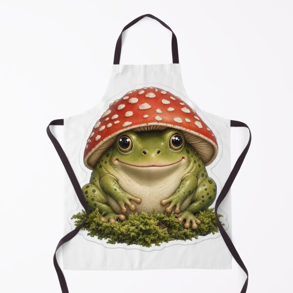 Item preview, Chubby Frog Wearing a Mushroom Hat | Cottagecore Fern Green designed and sold by StickyGuys.