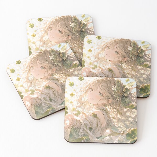 Item preview, Four Leaf Clover Lucky Girl Fantasy Anime Art designed and sold by Japan-kanji-ya.