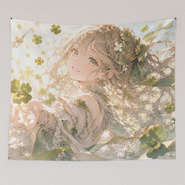 Item preview, Four Leaf Clover Lucky Girl Fantasy Anime Art designed and sold by Japan-kanji-ya.