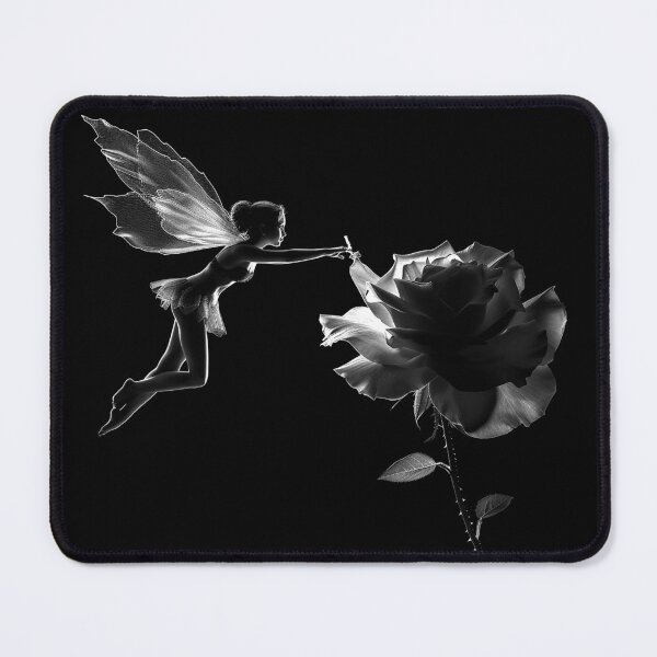 Item preview, Fairy Reaching a Rose Monochrome Floral Fantasy Art designed and sold by inkoutninja.
