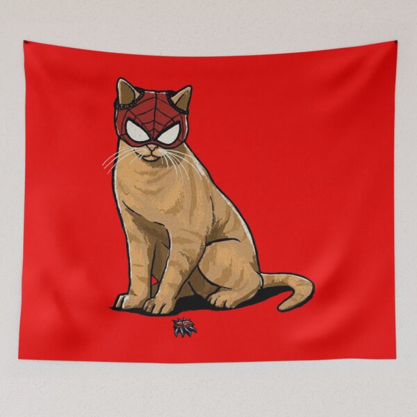 Item preview, Funny Red Mask Cat Comic Illustration - Spider Man designed and sold by LitevaLoran.