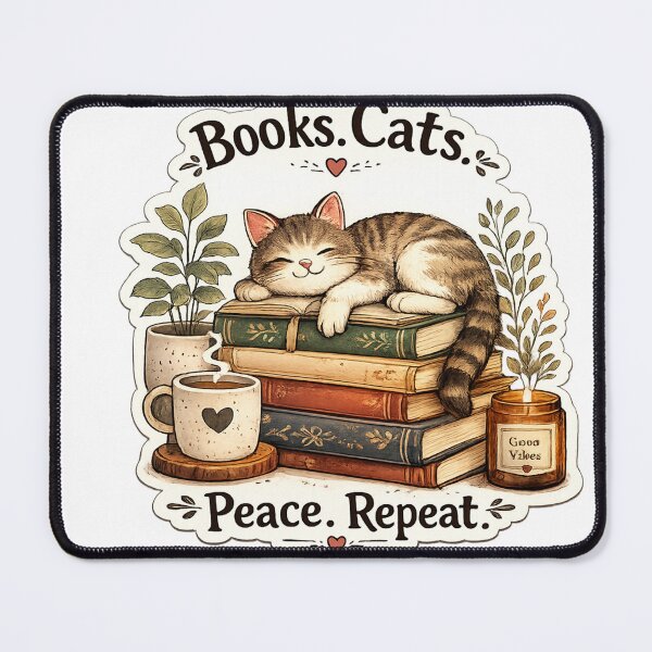 Item preview, Books Cats Peace Repeat Cozy Reader designed and sold by KindredPaws.