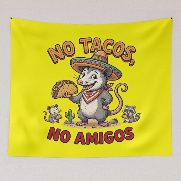 Item preview, No Tacos, No Amigos Funny Possum Cinco de Mayo Taco Cartoon designed and sold by LOVEARTDESIGN.