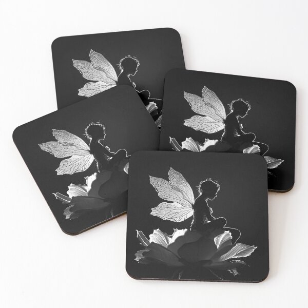 Item preview, Fairy Sitting on a Flower Monochrome Fantasy Silhouette designed and sold by inkoutninja.