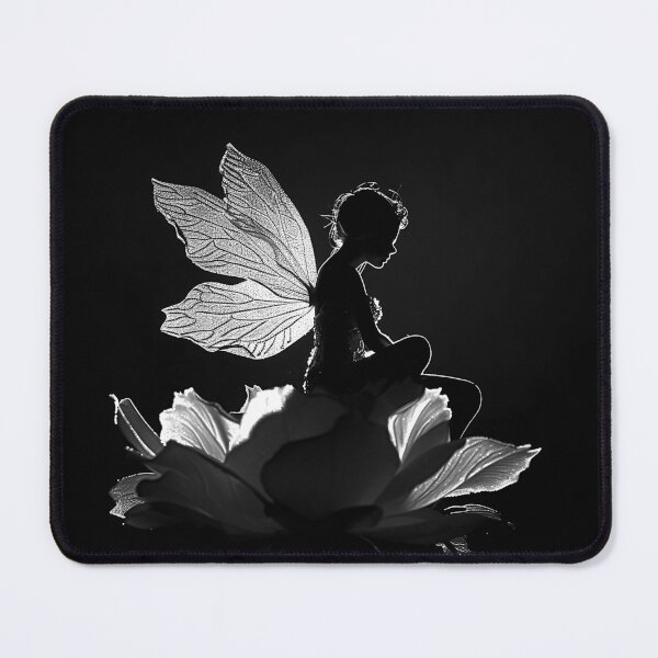 Item preview, Fairy Sitting on a Flower Monochrome Fantasy Silhouette designed and sold by inkoutninja.
