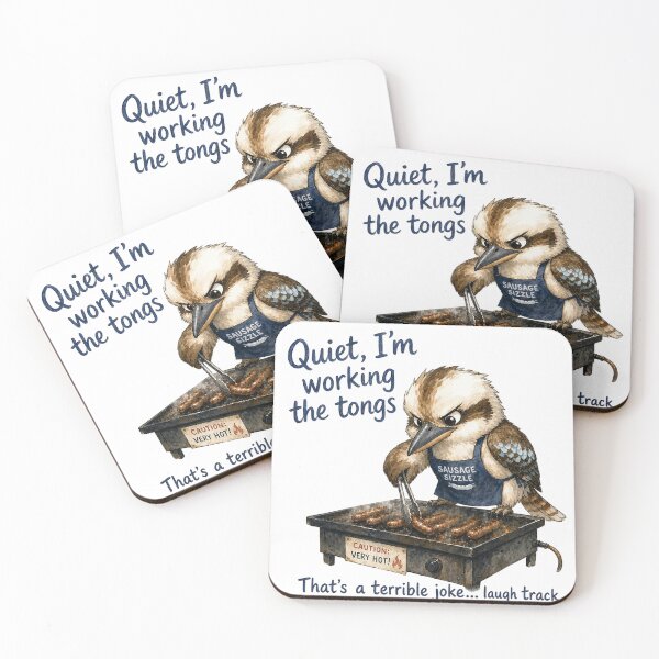 Item preview, Quiet I'm Working The Tongs Funny Aussie Kookaburra BBQ Dad Joke Father's Day Design designed and sold by ArtisticDesignsbyLinda.