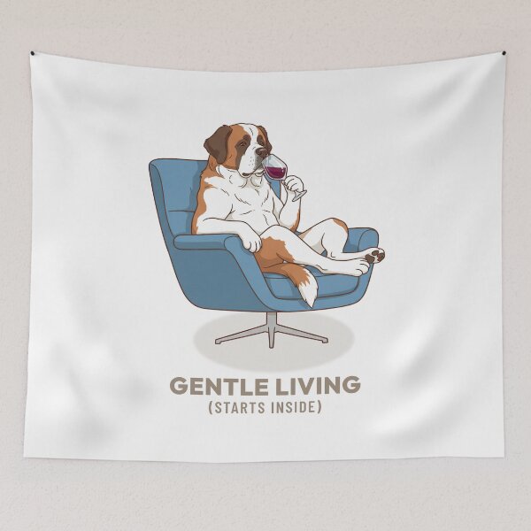 Item preview, Gentle St Bernard Drinking Wine Vintage Aesthetic designed and sold by COZY VINTAGE animal.